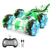 Detailed information about the product Remote ControlDrift Stunt Car 2.4 GHz 4WD Double-Sided 360 Degree Rotating RC Crawler with LED Lights Music Spray-Green