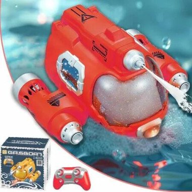 Remote-Controlled Fountain Hippo Boat for Swimming Pool and Lakes,2.4GHZ Toy Boat with Rechargeable Batteries and LED Lights for Kids 4-18 Years (Red)