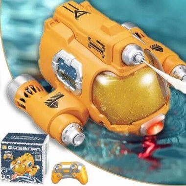 Remote-Controlled Fountain Hippo Boat for Swimming Pool and Lakes,2.4GHZ Toy Boat with Rechargeable Batteries and LED Lights for Kids 4-18 Years (Yellow)