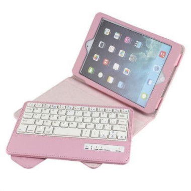 Removable Bluetooth Keyboard Oracle Leather Folio Case Cover For Apple IPad Mini - Pink