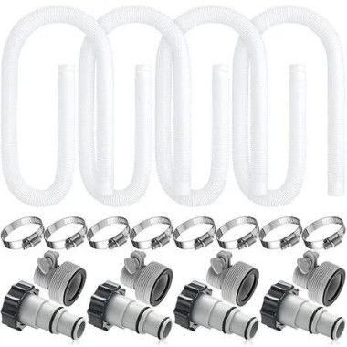 Replacement kit for Above Ground Pools with 8 Pcs Clamps and 4 Replacement Hose Adapter 1.25 Inch Diameter 59 Inch Length Pool Pump Replacement Hose (White)