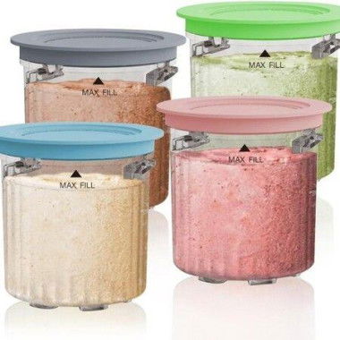 Replacement Pint Containers and Lids Compatible with Ninja Creami Breeze NC100/NC200 Series Ice Cream Machines, 16 Ounce Cups Replacement for NC101 NC201 NC201Q NC205A, 4 Pack