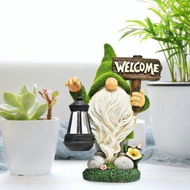 Detailed information about the product Resin Gnome Figure Sculpture With Solar Lantern Outdoor Garden Statue Decoration