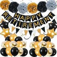 Detailed information about the product Retirement Party Decoration 54pcs Black Gold Retirement Banner Paper Garland Paper Pompoms Foil Balloon Hanging Swirls For Men Women Retirement Party Decorations