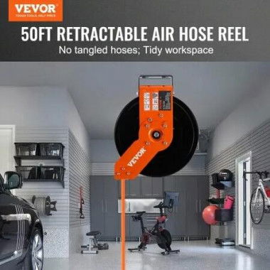 Retractable Air Hose Reel 3/8 IN x 50 FT Hybrid Air Hose Max 300 PSI