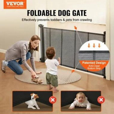 Retractable Baby Gate, 34.2' Tall Mesh Baby Gate, Extends up to 60' Wide Retractable Gate for Kids or Pets, Retractable Dog Gates for Indoor Stairs, Doorways, Hallways, Playrooms, Black