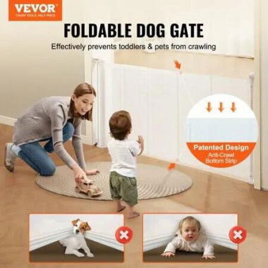 Retractable Baby Gate, 34.2' Tall Mesh Baby Gate, Extends up to 60' Wide Retractable Gate for Kids or Pets, Retractable Dog Gates for Indoor Stairs, Doorways, Hallways, Playrooms, White