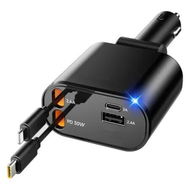 Detailed information about the product Retractable Car Charger 4 in 1, Fast Car Phone Charger with Cord 2.6ft, USB C and Apple Car Adapter, Compatible with iPhone, Galaxy, Pixel