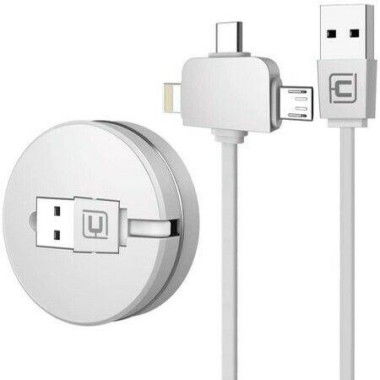 Retractable Charging USB Cable IP And Micro USB & Type-C 3-in-1 Charging And 3-in-1 Data Transmission Charger 3.3ft / 1m Data Cables (White)