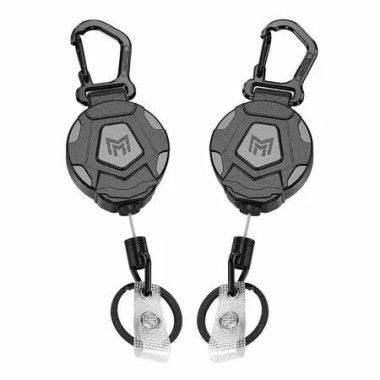 Retractable Keychain 2 Piece Heavy Duty Key Chain Carabiner Badge Holder Tactical ID Reel 80cm Steel Cord