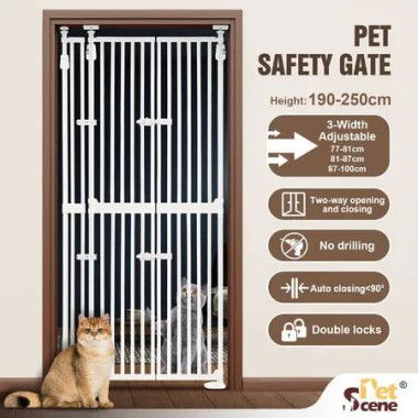 Retractable Safety Gate Pet Dog Cat Extra Tall with 3-Position Width Adjustment Fence Enclosure Guard Security Barrier Fencing for Stairs Doorway Kitchen