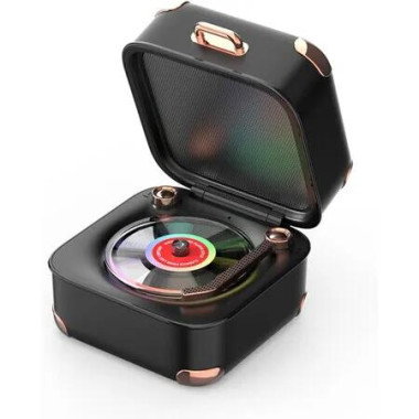 Retro Bluetooth Speaker with RGB Vinyl Light,Turnables Small Record Player,Mini Portable Vintage Speaker for Home Office Decor(Black)