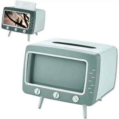 Retro TV Tissue Box Cover Cute and Practical Cell Phone Holder Tampon Holder for Kitchen, Bedroom Dressers, Desks and Tables, Creative Gift, Green
