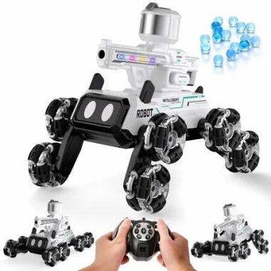 Robot Dog Smart Toys with Music LED Eyes 2.4GHZ RC Car 8-Wheel Stunt,9+ Lifelike Actions Water-Shooting Age 3+ Year Old Boys Girls Christmas Gifts(White)