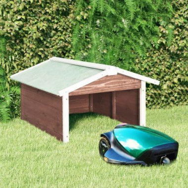 Robotic Lawn Mower Garage 72x87x50 Cm Mocca And White Firwood