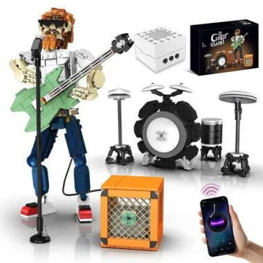 Rock Star Guitarist Building Sets with Bluetooth Speaker, Electric Guitar Singer Band Building Block Kit for Music Fans for Kids Ages 6+(721 PCS)