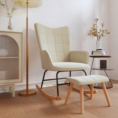 Rocking Chair With A Stool Cream Fabric