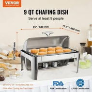 Detailed information about the product Roll Top Chafing Dish Buffet Complete Set 7.5L Stainless Steel Chafer with Full Size Pan Rectangle Catering Warmer Server with Lid Water Pan Stand