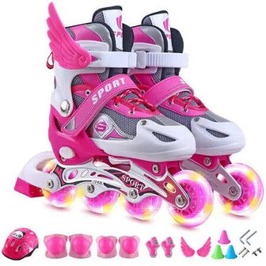 Roller Skates Kids Adjustable Lighted Wheels 4 Sizes Fit Feet Length 17-23cm Toddler Fun Skating Outdoor Activity Durable Comfort Play Gift Beginner