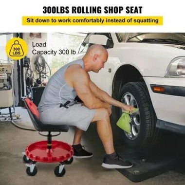 Rolling Garage Stool 300LBS Adjustable Mechanic Work Shop Seat w/Casters