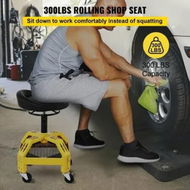 Detailed information about the product Rolling Garage Stool, 300LBS Capacity, Adjustable Height from 24 in to 28.7 in, Mechanic Seat with 360-degree Swivel Wheels and Tool Tray, for Workshop, Auto Repair Shop, Yellow