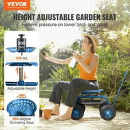 Detailed information about the product Rolling Garden Cart with Seat and Wheels Extendable Steer Handle Blue