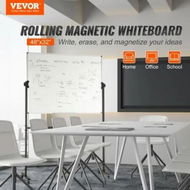 Detailed information about the product Rolling Whiteboard, 48x32 inch Double-Sided Magnetic Mobile Whiteboard, 360Â° Reversible Adjustable Height Dry Erase Board with Wheels & Movable Tray for Office School