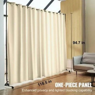 Room Divider, 8 ft x 10 ft(96Ã—120inch) Portable Panel Room Divider with Wheels Curtain Divider Stand, Room Divider Privacy Screen for Office, Bedroom, Dining Room, Study, Beige