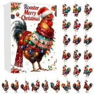 Detailed information about the product Rooster Christmas Advent Calendar with 24 Unique Ornaments Featuring Festive Santa Hat and Scarf Designs for Holiday Countdown Celebration