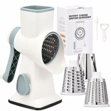 Rotary Cheese Grater Hand Crank Cheese Shredder Vegetable Mandoline Slicer for Kitchen 3 in 1 Changeable Blades for Cheese Potato Nuts Chocolate Ice