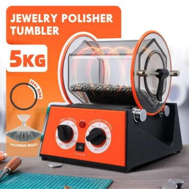 Rotary Tumbler Surface Polisher Machine 5kg Small Jewelry Gemstone Polishing Finishing Grinding Buffing Jewel Coin Gem DIY Projects 5 Speeds Timer 60W