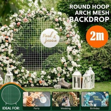 Round Backdrop Stand Arch Hoop Mesh Wedding Party Photo Metal Frame Circle Balloon Flower Decoration Holder 2M White