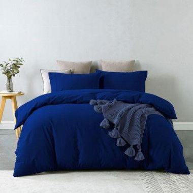 Royal Comfort Vintage Washed 100 % Cotton Quilt Cover Set Double - Royal Blue