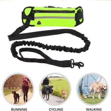 Running Waist Bag with Reflective Dog Walking Leash for Night Jogging with Leash for Outdoor Activities, Green