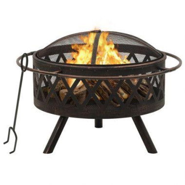 Rustic Fire Pit With Poker 76 Cm XXL Steel