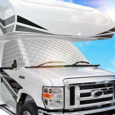 RV Windshield Window Snow Cover For Class C Ford E450 1997-2023 Motorhome Windshield Cover Snow Cover For RV Front Window Sunshade Cover RV Accessories 4 Layers With Mirror Cutouts Silver