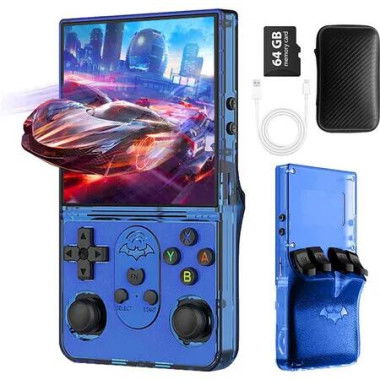S600 Retro Gaming Console,Handheld Console 4.0 Inch Screen Linux System with 64G TF Card,Support 10+ Simulators,Rechargeable Portable Game Console (Blue)