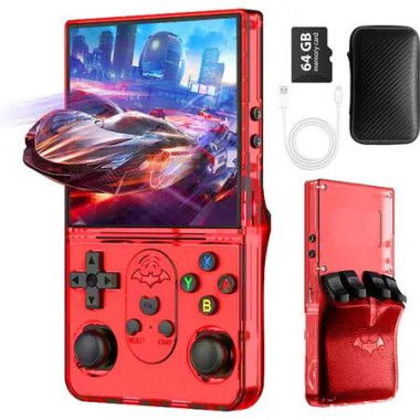 S600 Retro Gaming Console,Handheld Console 4.0 Inch Screen Linux System with 64G TF Card,Support 10+ Simulators,Rechargeable Portable Game Console (Red)