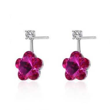 S925 Lovely Sterling Silver Drop Earrings Red/Platinum Plated