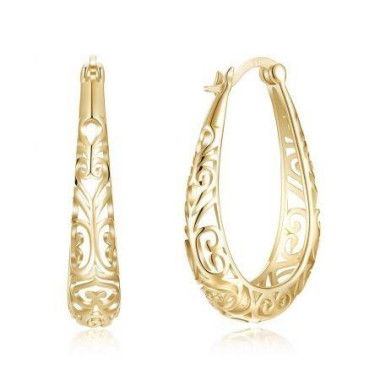 S925 Plated Hollow Out Simple Pure Silver Earrings Champagne Gold