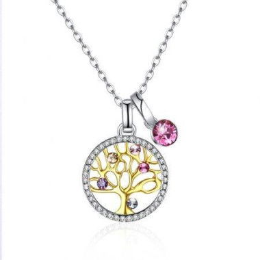 S925 Pure Silver Multiple Crystal Life Tree Pendant Necklace