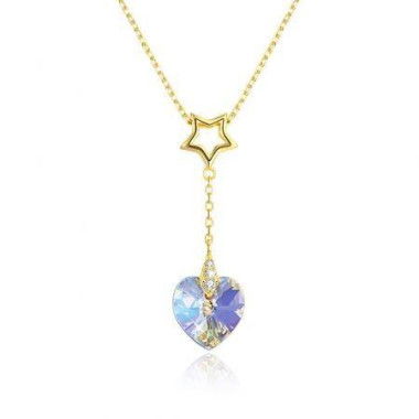 S925 Sterling Silver Heart-Shaped Crystal Pendant Necklace In Gold/Gold-Plated.