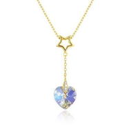 Detailed information about the product S925 Sterling Silver Heart-Shaped Crystal Pendant Necklace In Gold/Gold-Plated.