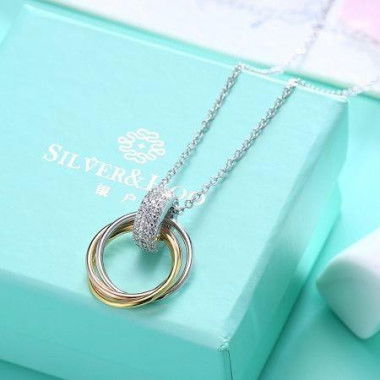 S925 Sterling Silver Necklace With Three-Colour Coil Diamond Pendant Necklace