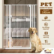 Detailed information about the product Safety Gate Pet Dog Cat Security Extra Tall Retractable Fence Enclosure Guard Kitchen Doorway Stairs Barrier with Walk Through Door 75 to 105cm White