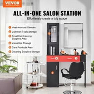 Detailed information about the product Salon Station Wall Mount Barber Salon Station for Hair Stylist Beauty Spa Furniture Set 1 Storage Cabinet 3 Cubbies and 2 Drawers(One Lockable) Black and Red