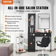 Detailed information about the product Salon Station Wall Mount Barber Salon Station for Hair Stylist Beauty Spa Furniture Set 1 Storage Cabinet 3 Cubbies and 2 Drawers(One Lockable) Black