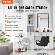 Detailed information about the product Salon Station Wall Mount Barber Salon Station for Hair Stylist Beauty Spa Furniture Set 1 Storage Cabinet 3 Cubbies and 2 Drawers(One Lockable) White