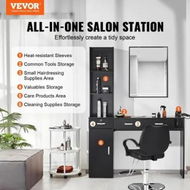 Detailed information about the product Salon Station Wall Mount Barber Salon Station for Hair Stylist Beauty Spa Furniture Set 1 Storage Cabinet 3 Open Cubbies and 3 Drawers(One Lockable) Black