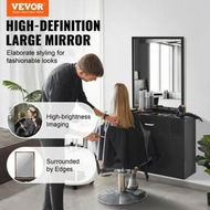 Detailed information about the product Salon Storage Cabinet Wall Mounted Barber Salon Station for Hair Stylist Hair Stylist Station Set with 3 Sleeves A Mirror Double-door Cabinet and A Drawer Black